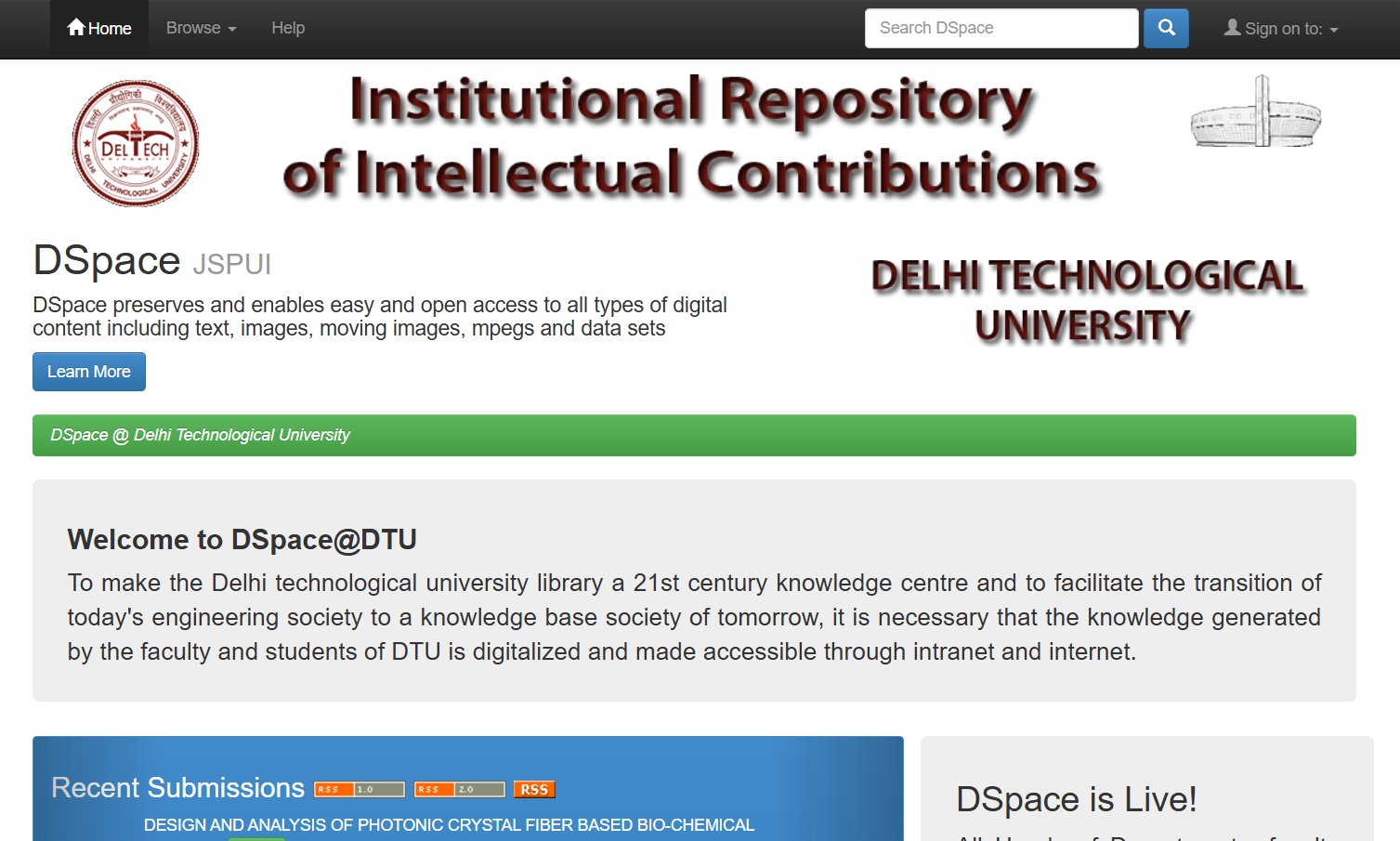 Institutional Repository Portal Screenshot